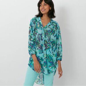 Badgley Mischka Cocoon Printed Tunic Blouse Blue Womens Size Medium
